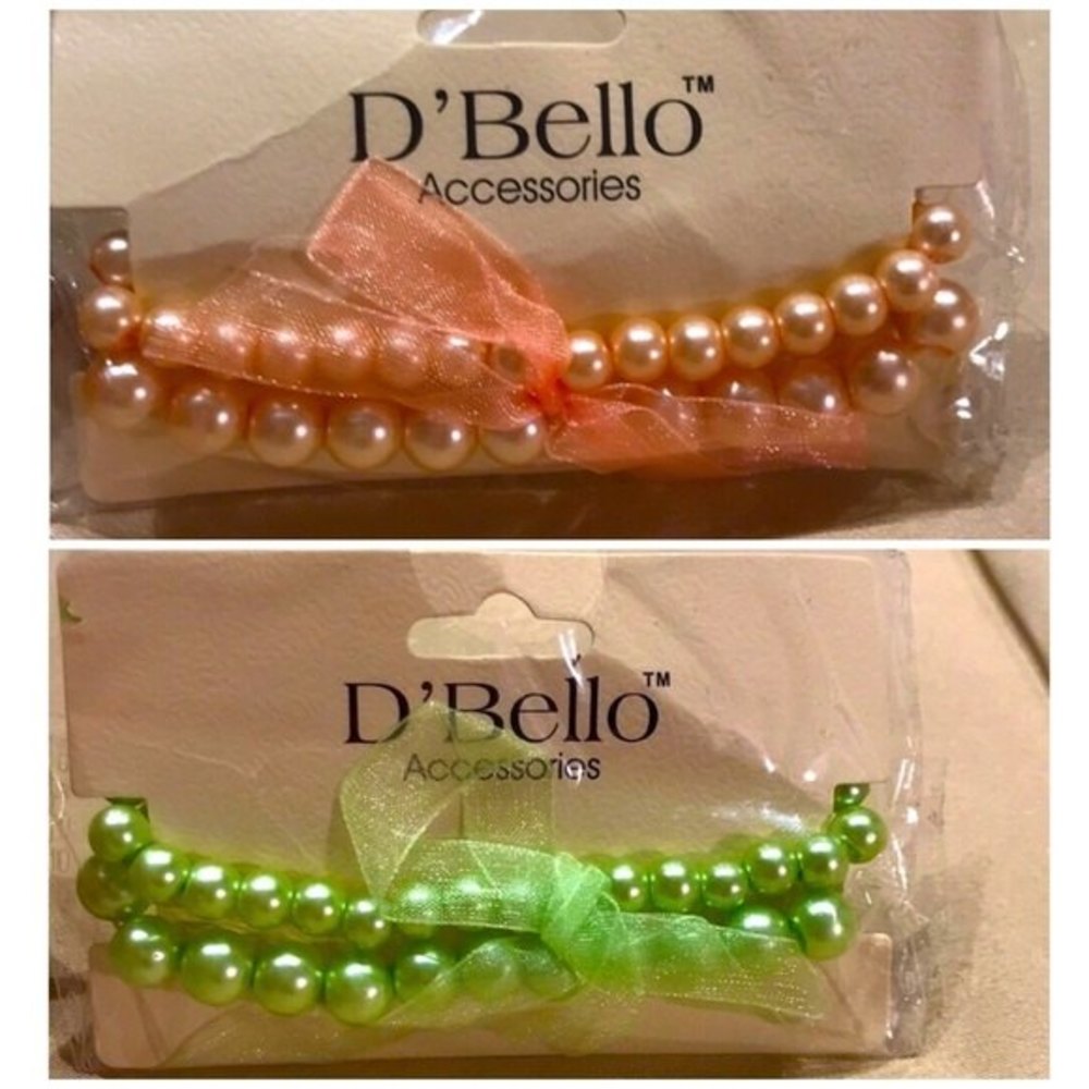 D'Bello Faux Pearl Beaded Necklace Coral / Orange / Green
